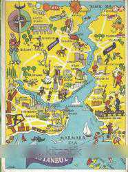 Efemera - İstanbul: Tarihi Yerler, Çizim Harita, Yazılı, Postadan Geçmiş Orijinal Kartpostal - kitantik - kitaLog