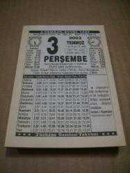 Efemera - 3 temmuz 2003 takvim yaprağı (türkiye takvimi) - kitantik - kitaLog