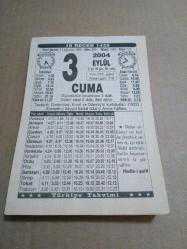 Efemera - 3 eylül 2004 takvim yaprağı (türkiye takvimi) - kitantik - kitaLog