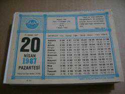 Efemera - 20 nisan 1987 takvim yaprağı (diyanet takvimi) - kitantik - kitaLog