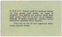 Türkiye Kızılay Cemiyeti Ankara Kan Merkezi Kan Grubu Kartı