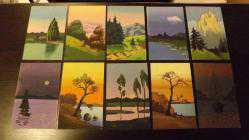 17 ADET EL BOYAMA MANZARA TEMALI KARTPOSTAL...