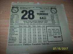 Efemera - 28 Temmuz 1987  Salı - Takvim Yaprağı - kitantik - kitaLog