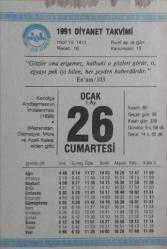 Efemera - 26  OCAK 1991 CUMARTESİ Takvim Yaprağı - kitantik - kitaLog