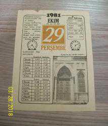 Efemera - 29 EKİM 1981 PERŞEMBE TAKVİM YAPRAĞI - kitantik - kitaLog