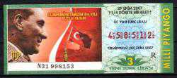 MP.2413  MİLLİ PİYANGO 29 EKİM 2007 ATATÜRK CUMHURİYET BAYRAMI CUMHURİYETİMİZİN 84. YILI R DÖRTTE BİR BİLET
