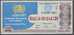 MP.092  MİLLİ PİYANGO 9 OCAK 1987 DÜNYA KONUT YILI K DÖRTTE BİR BİLET