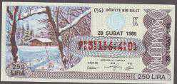 MP.036  MİLLİ PİYANGO 28 ŞUBAT 1985 KIŞ MANZARASI K DÖRTTE BİR BİLET