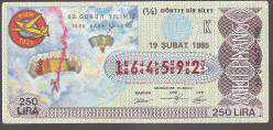 MP.034  MİLLİ PİYANGO 19 ŞUBAT 1985 60. GURUR YILIMIZ TÜRK HAVA KURUMU UÇAK PARAŞÜT K DÖRTTE BİR BİLET