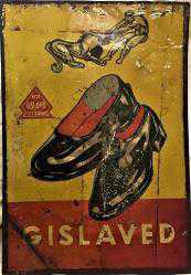 Antika - GISLAVED 1932 KARA LASTİK AYAKKABI TENEKE REKLAM TABELASI - kitantik - kitaLog