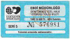 Efemera - Eskişehir Büyükşehir Belediyesi / Otobüs Yolcu Bileti - kitantik - kitaLog