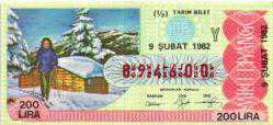 MP.1162  MİLLİ PİYANGO 9 ŞUBAT 1982 KIŞ MANZARASI KAYAK Y YARIM BİLET