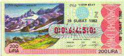 MP.1165  MİLLİ PİYANGO 28 ŞUBAT 1982 CİLO DAĞLARI HAKKARİ Z YARIM BİLET