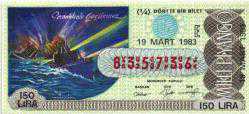MP.248  MİLLİ PİYANGO 19 MART 1983 DENİZ ZAFERİ ÇANAKKALE GEÇİLMEZ E ÇEYREK DÖRTTE BİR BİLET