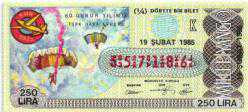 MP.1359 MİLLİ PİYANGO 19 ŞUBAT 1985 TÜRK HAVA KURUMU 60. GURUR YILIMIZ K ÇEYREK BİLET