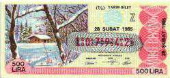 MP.1361  MİLLİ PİYANGO 28 ŞUBAT 1985 KIŞ MANZARASI KARLI DALLAR EV Z YARIM BİLET
