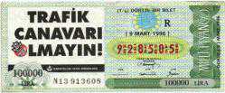 MP.1771  MİLLİ PİYANGO 9 MART 1996 KARAYOLLARI GENEL MÜDÜRLÜĞÜ TRAFİK CANAVARI OLMAYAYIN R DÖRTTE BİR BİLET