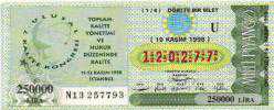 MP.1957  MİLLİ PİYANGO 19 KASIM 1998 7.ULUSAL KALİTE KONGRESİ U DÖRTTE BİR BİLET