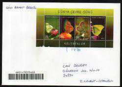 EFM.5273 2009 DÜNYA ÇEVRE GÜNÜ KELEBEKLER TAAHÜTLÜ VARIŞLI POSTADAN GEÇMİŞ FDC