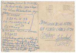 Yurtdışından Türkiye'ye Gönderilmiş Kartpostallar -: Almanya / Berlin'den Üsküdar'a Gönderilmiş / 1970 Tarihli