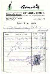 Efemera - Fatura: Gençlik Kırtasiye ve Kitabevi Abdürrahim Gümüş / Ankara / 1969 / Pullu. - kitantik - kitaLog