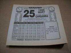 Efemera - 25 mart 1998 takvim yaprağı (türkiye gazetesi takvimi) - kitantik - kitaLog