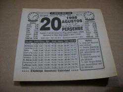 Efemera - 20 ağustos 1998 takvim yaprağı (türkiye gazetesi takvimi) - kitantik - kitaLog
