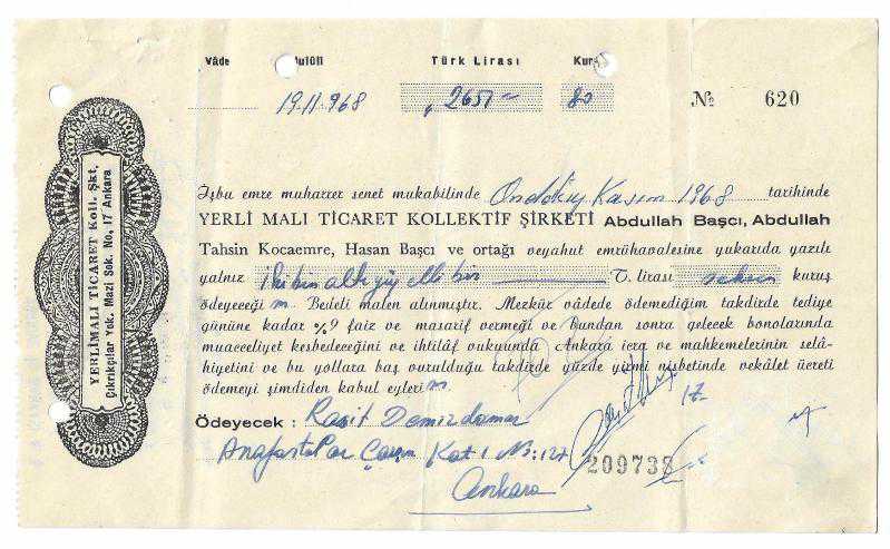 Senet: Yerli Malı Ticaret Şirketi Türkiye İş Bankası Kaşeli