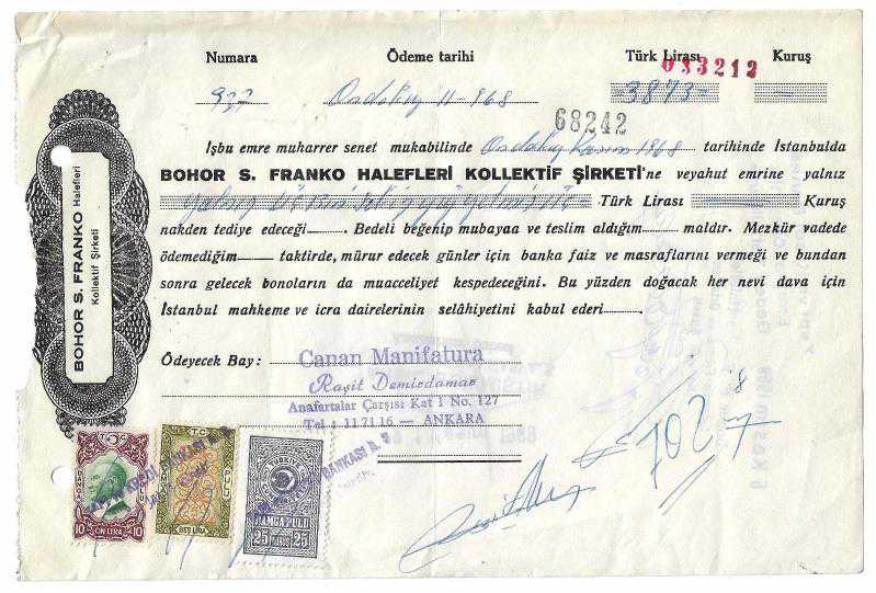 Senet: Bohor Franko Halefleri Yapı ve Kredi Bankası Kaşeli