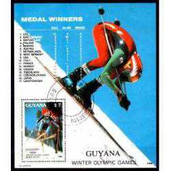Efemera - A.569 1988 SPOR OLİMPİYATLAR KIŞ OLİMPİYAT OYUNLARI CALGARY'88 DAMGALI BLOK GUYANA - kitantik - kitaLog