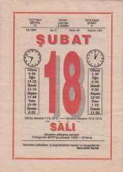 Efemera - 18 Şubat 1997 Takvim Yaprağı - Güneş Gazetesi Bulmacalı Doğum Günü Hediyesi - kitantik - kitaLog