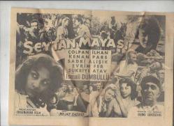 ŞEYTAN MAYASI - OYUNCULAR: ÇOLPAN İLHAN, KENAN PARS, SADRİ ALIŞIK, EVRİM FER, ŞÜKRİYE ATAV VE İSMAİL DÜMBÜLLÜ (MELEK SİNEMASI GÖSTERİMİ İÇİN REKLAM BROŞÜRÜ)