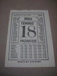 Efemera - 18 temmuz 1983 takvim yaprağı (fazilet takvimi) - kitantik - kitaLog