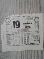 Efemera - 19 Haziran 1987 Cuma- Takvim Yaprağı - kitantik - kitaLog