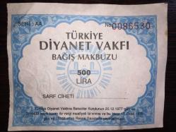 Diyanet Vakfı Bağış Makbuzu 500 Lira