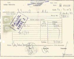 T.C. MALİYE BAKANLIĞI VERGİ DAİRESİ MÜDÜRLÜĞÜ- VERGİ DAİRESİ MAKBUZU - 4/7/1977