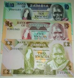 ZAMBIA 2-5-10 KWACHA 1980 (3 ADET ÇİL))