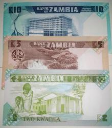 ZAMBIA 2-5-10 KWACHA 1980 (3 ADET ÇİL))