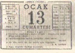 13 OCAK 1962 ORMAN TAKVİMİ TAKVİM YAPRAĞI