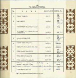 PUL EMİSYON PROGRAMI 1991  - PTT İŞLETME GENEL MÜDÜRLÜĞÜ POSTA DAİRESİ BAŞKANLIĞI PUL ŞUBESİ : 06101 ANKARA-TÜRKİYE