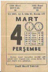 4 MART 1965 TAKVİM YAPRAĞI