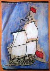 Efemera - 1 ADET EL YAPIMI YELKENLİ GEMİ RESMİ - 10,5 X 15 CM.EBATLARINDA - kitantik - kitaLog