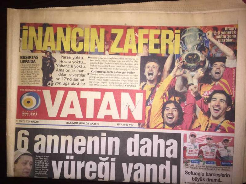 Galatasaray 2008 Şampiyonluk Günü Gazetesi Vatan