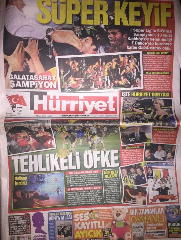 Galatasaray 2012 Şampiyonluk Günü Gazetesi Hürriyet