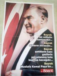 Efemera - SÖZCÜ GAZETESİ EKİ AFİŞİ - ATATÜRK'ÜN SÖZLERİ VE AYYILDIZ BAYRAK - BU BAYRAK İNMEZ... VATAN BÖLÜNMEZ - ÖNLÜ ARKALI - kitantik - kitaLog