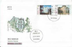PTT İLK GÜN ZARFI - MİLLİ SARAYLAR TEMALI - İSTANBUL 3.11.1988 - 3 PULLU ÇİFT KAŞELİ