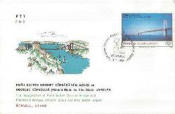 PTT İLK GÜN ZARFI - FATİH SULTAN MEHMET KÖPRÜSÜ'NÜN AÇILIŞI VE DOSTLUK KÖPRÜLERİ TEMALI - İSTANBUL 3.7.1988 - PULLU KAŞELİ