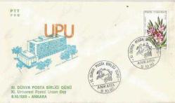 PTT İLK GÜN ZARFI - XI. DÜNYA POSTA BİRLİĞİ GÜNÜ TEMALI - ANKARA 9.10.1980 - PULLU ÇİFT KAŞELİ