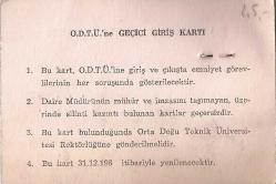 ODTÜ'ye Geçici Giriş Kartı 1980