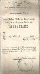 RUHSATNAME - GENEL TELSİZ TELEFON NEŞRİYATINI ALMAYA MAHSUS TESİSATA AİT - 2/3/1981